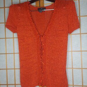 Carole Little Red Knit Holiday Fringe Tie up Top